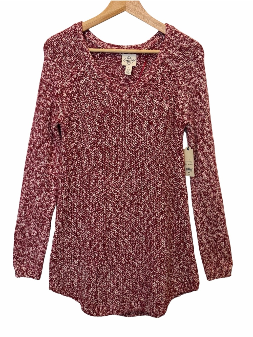 St Johns Bay Women Marled Burgandy Long Slv Scoop Knit Tunic Sweater Sz S Soft